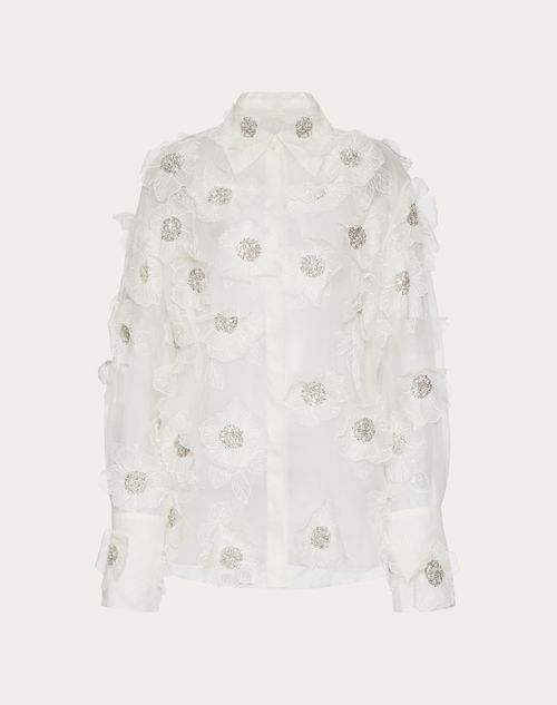 Shop Valentino Embroidered Organza Shirt Woman Ivory/silver 48