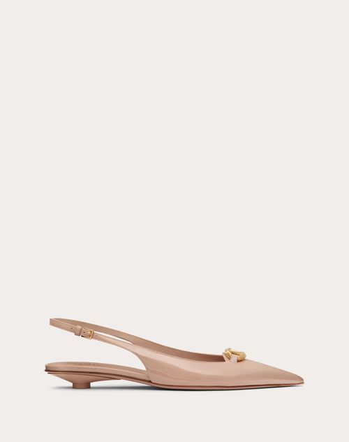 Shop Valentino Garavani The Bold Edition Vlogo Slingback Ballerina In Patent Leather 20mm Woman Beige Ros In Beige Rose