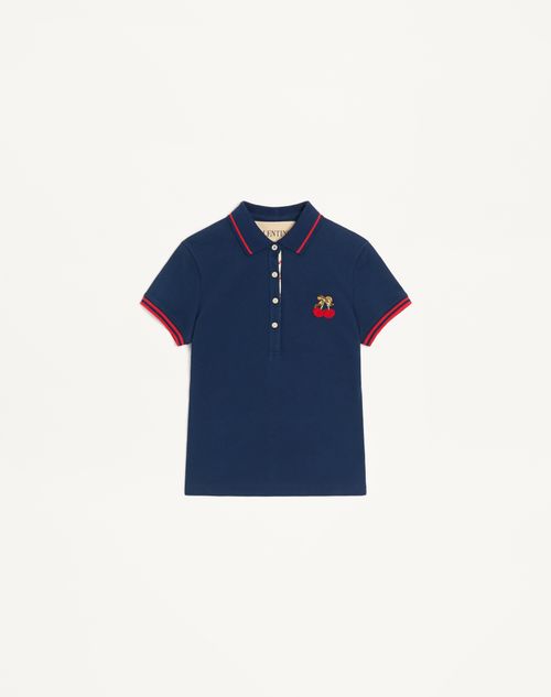 Valentino - Piqué Polo Shirt - Blue - Woman - Tshirts And Sweatshirts