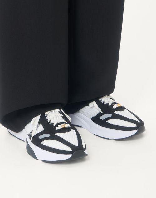 Valentino Garavani - Baskets Demivee En Tissu Ajouré Avec Empiècements En Daim - Noir/gris - Homme - Baskets