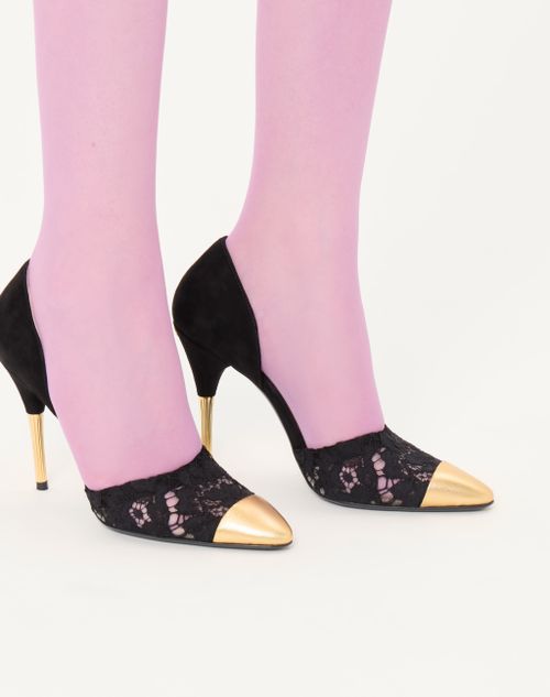 Valentino Garavani - Sinead Suede And Lace Court Shoes 105mm - Black/gold - Woman - Pumps And Slingbacks