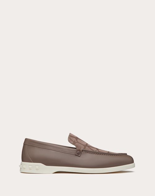 Shop Valentino Garavani Leisure Flows Slip-on In Calfskin And Toile Iconographe Technical Fabric In Clay