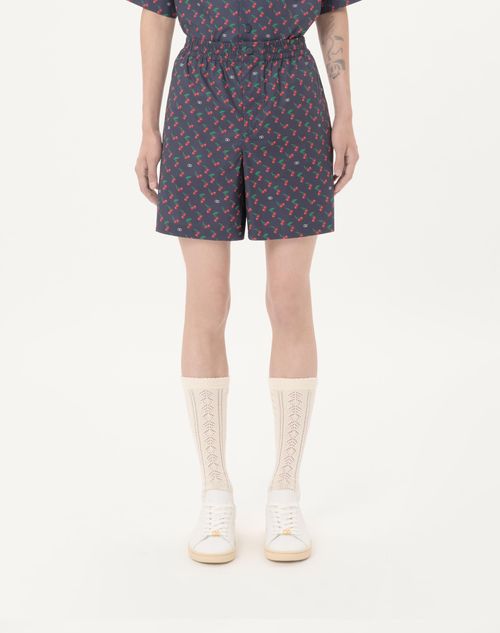 Valentino - Bermudas De Popelina De Algodón Con Estampado Cherryfic - Azul - Hombre - Pantalones Largos Y Cortos