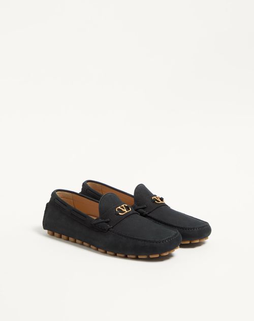 Valentino Garavani - Driver Fastaway Loafer In Deerskin Suede - Black - Man - Loafers And Driver