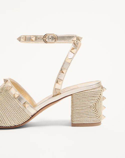 Valentino Garavani - Rockstud Sandal In Laminated Nappa With Cornely Embroidery 60mm - Platinum - Woman - Sandals