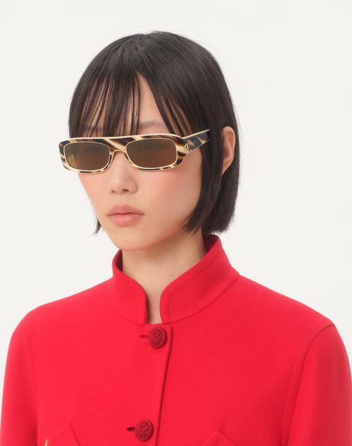 Valentino - Sleek Rectangular 90s Acetate Eyewear - Ivory/amber - Unisex - Eyewear