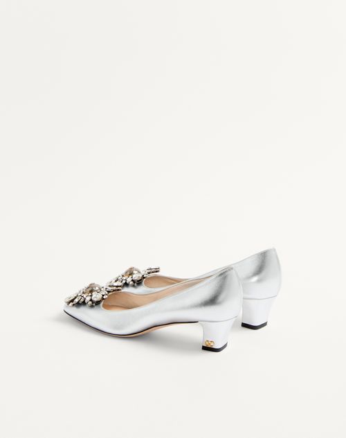 Valentino Garavani - Escarpins Preshoes En Cuir Nappa Lamé Avec Cristaux, Talon : 45 mm - Argent/argent - Femme - Escarpins