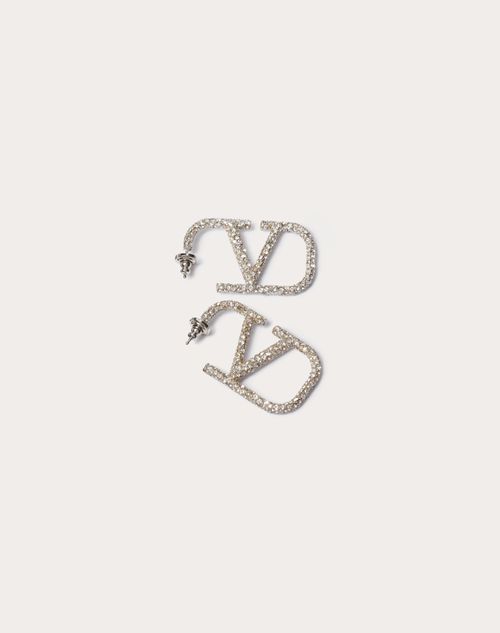 Valentino Garavani Vlogo Signature Earrings In Metal And Swarovski® Crystals. Woman Palladium/crysta In パラジウム/クリスタル