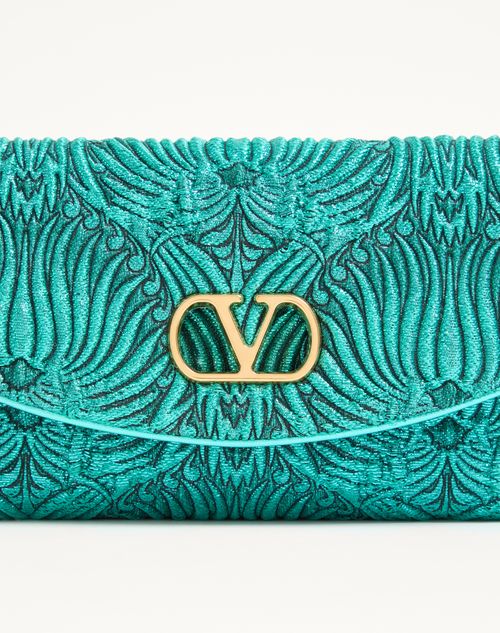 Valentino Garavani - Valentino Garavani Devain Small Shoulder Bag In Jacquard Cloqué Lurex Fabric - Teal - Woman - Shoulder Bags