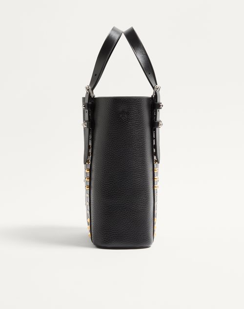 Valentino Garavani - ヴァレンティノ ガラヴァーニ ロックスタッズ グレインカーフスキン スモール トート - ブラック - メンズ - トート