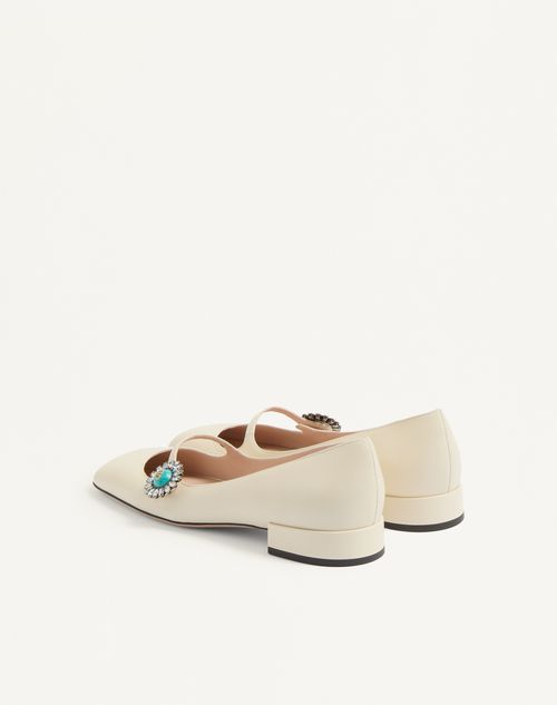 Valentino Garavani - Mary-jane Preshoes Ballerina In Kidskin With Jewel Button 20mm - Ivory/crystal/turquoise - Woman - Ballerinas