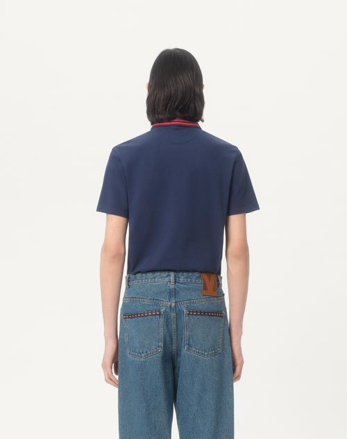 Valentino - Cotton Piqué Polo Shirt With Vg Embroidery - Blue - Man - T-shirts And Sweatshirts