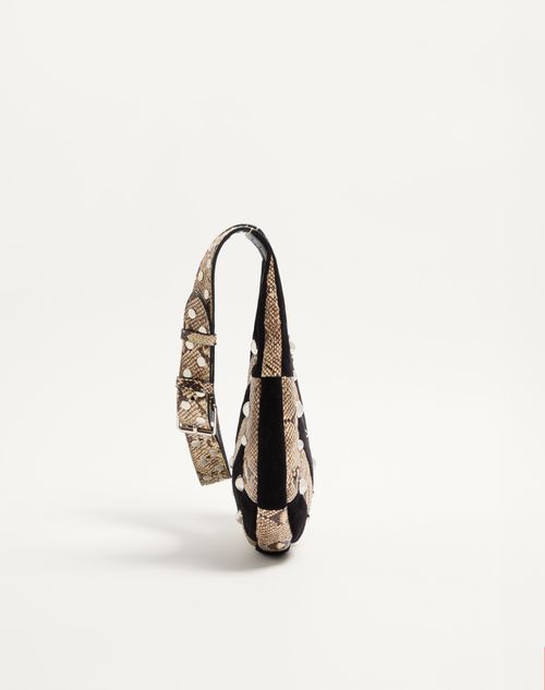 Valentino Garavani - Valentino Garavani Hoboho Small Hobo Bag In Python And Chevron-patterned Suede With Studs. - Beige/black - Woman - Shoulder Bags
