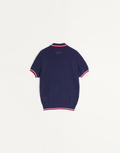 Valentino - Cotton Polo Shirt With Vg Patch - Blue - Man - Knitwear