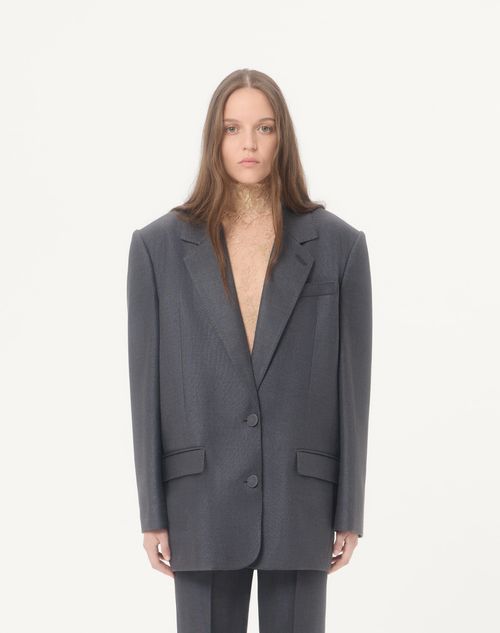 Valentino - Single-breasted Jacket In Textured Silk Wool - Dark Grey - Woman - Jackets And Blazers