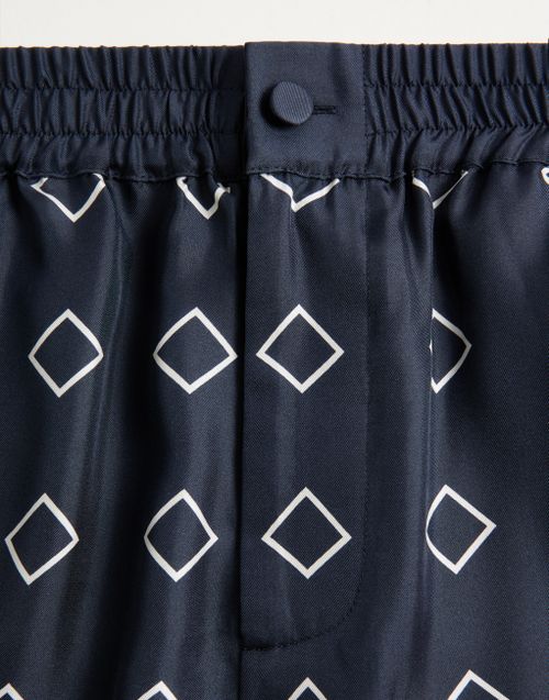 Valentino - Silk Twill Bermuda Shorts With All-over Opticool Print - Blue/butter - Man - Trousers And Shorts