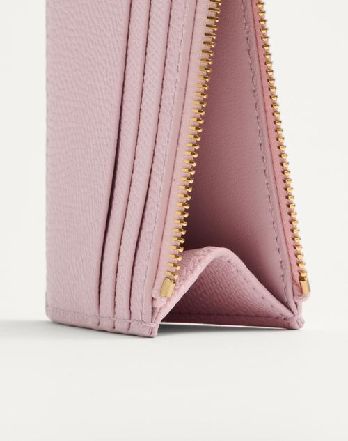 Valentino Garavani - Vlogo Signature Grainy Calfskin Card Holder - Rose Quartz - Woman - Wallets And Small Leather Goods