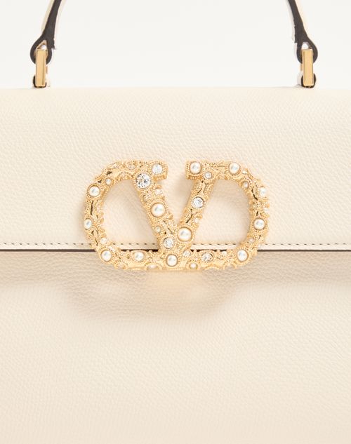 Valentino Garavani - Valentino Garavani Vsling Small Handbag In Grainy Calfskin With Jewel Logo - Ivory - Woman - Top Handle Bags