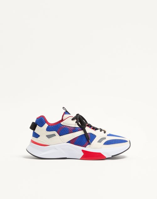 Valentino Garavani Demivee Trainer In Mesh Fabric With Suede Inserts Man White/blue 42