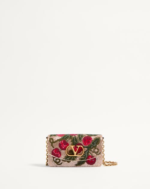 Valentino Garavani Garavani Vain Embroidered Shoulder Clutch With Cherryfic Pattern Woman Beige/mult In Beige/multicolour