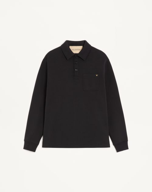 Valentino - Valentino Cotton Polo Shirt With Vgold - Black - Man - T-shirts And Sweatshirts