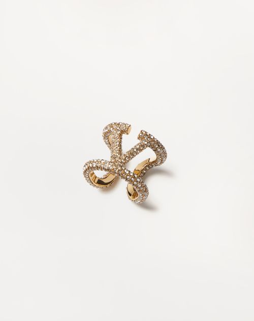 Valentino Garavani Vlogo Signature Ring In Metal And Swarovski® Crystals Woman Gold/crystal 13