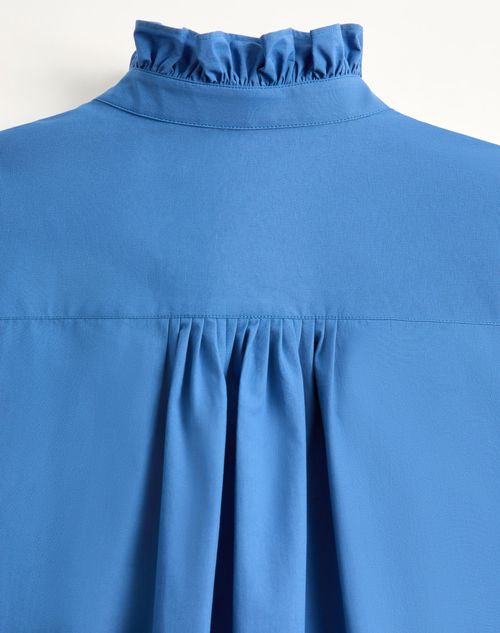 Valentino - Cotton Poplin Shirt With Plastron And Ruffles - Provence Blue - Man - Shirts