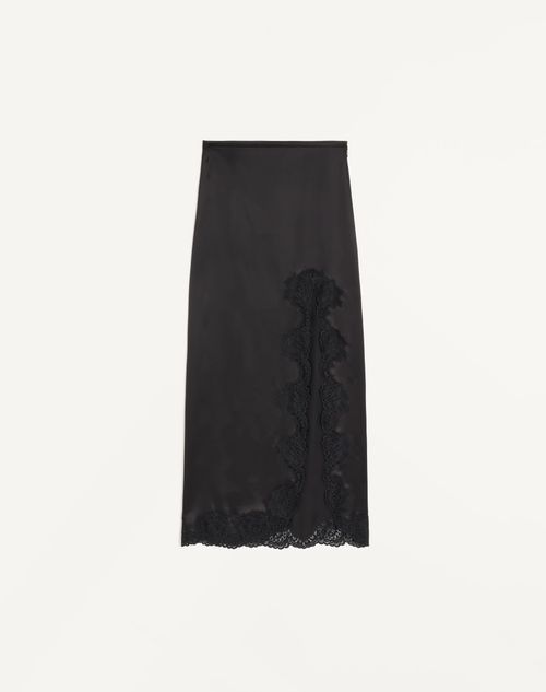 Valentino - Gonna Lunga In Crepe Satin Con Pizzo - Nero - Donna - Gonne