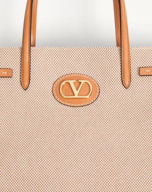 Valentino Garavani - Valentino Garavani Antibes Medium Canvas Shopping Bag - Natural/tobacco - Woman - Totes