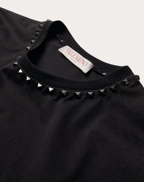Valentino - Cotton Crewneck T-shirt With Black Untitled Studs - Black - Man - T-shirts And Sweatshirts