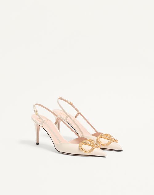 Valentino Garavani - Vlogo Signature Slingback Calfskin Pump With Jewel Logo 80mm - Ivory - Woman - Pumps