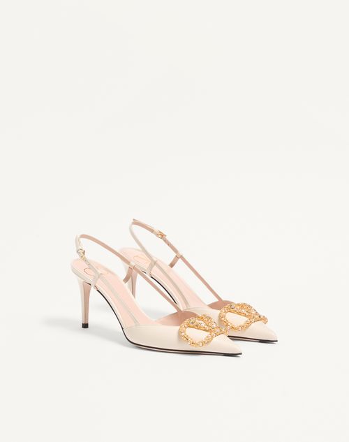 Valentino Garavani - Vlogo Signature Slingback Calfskin Pump With Jewel Logo 80mm - Ivory - Woman - Pumps
