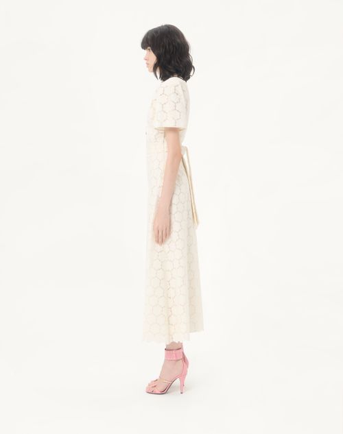 Valentino - Midi Dress In Fleurs À Jours Cotton - Latte/black - Woman - Dresses