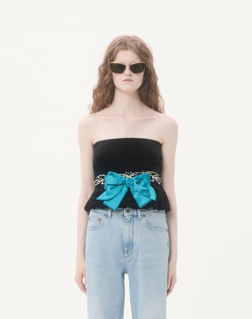 Valentino - Embroidered Velvet Top - Black - Woman - Shirts & Tops