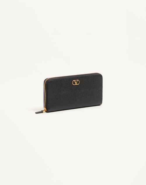 Valentino Garavani - Vlogo Signature Zippered Wallet In Grainy Calfskin - Black - Woman - Wallets And Small Leather Goods