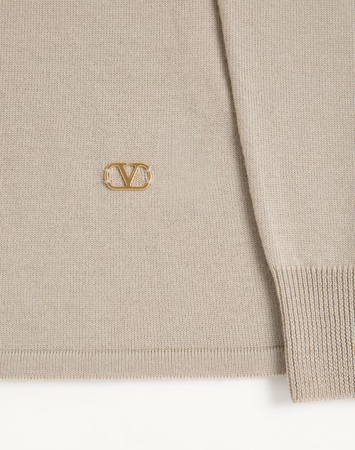 Valentino - Valentino Wool Polo Shirt With Vlogo - Light Grey - Man - Knitwear