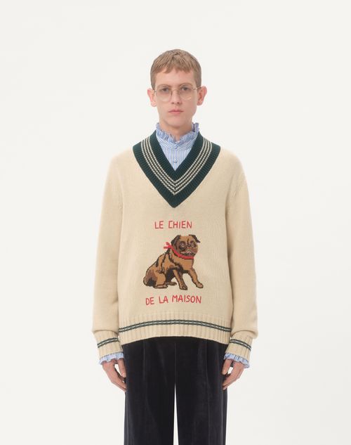 Valentino - Le Chien De La Maison Jacquard Wool Jumper - Cream - Man - Knitwear