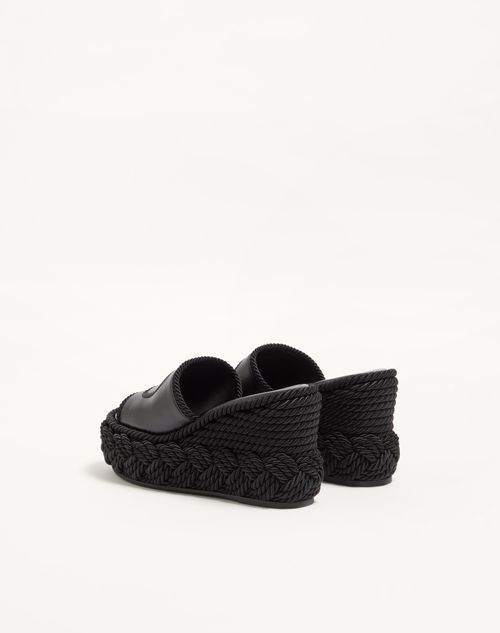 Valentino Garavani - Vlogo Torchon Wedge Slide In Nappa 100mm - Black - Woman - Espadrilles And Wedges