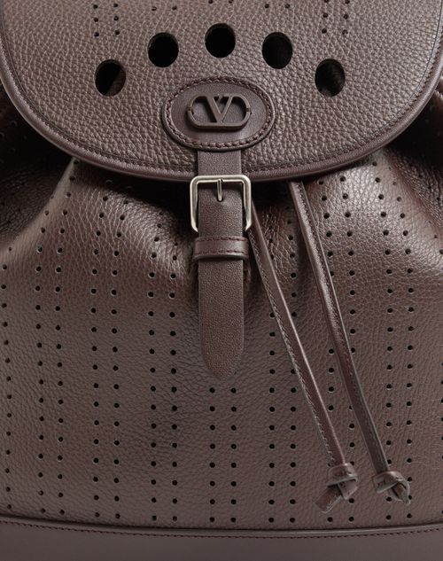 Valentino Garavani - Valentino Garavani Antibes Rucksack Aus Perforiertem Leder - Dark Marron - Mann - Rucksäcke