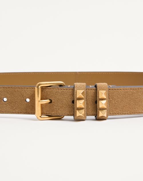 Valentino Garavani - Flaneuse Belt In Suede 30 Mm - Havana Beige - Woman - Belts