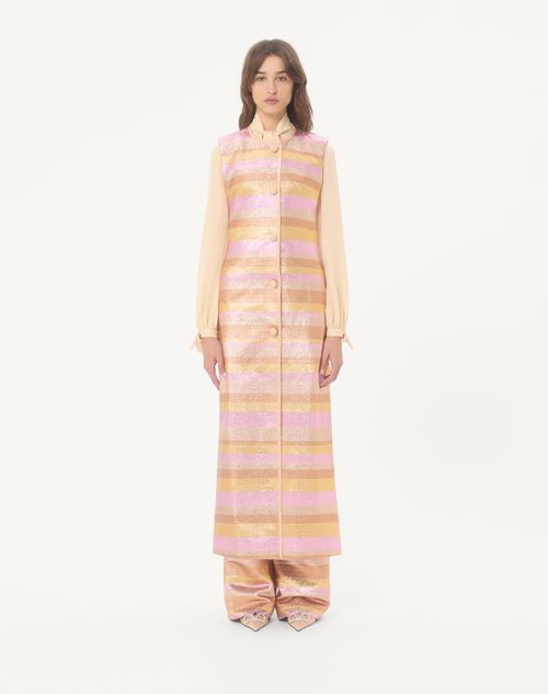 Valentino - Lurex Lumiere Nocturne Barré Vest - Rose Gold - Woman - Coats And Outerwear