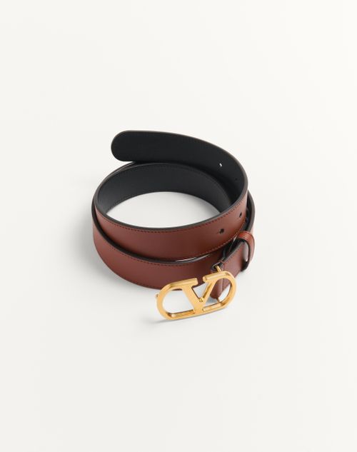 Valentino Garavani - Vlogo Signature Belt In Shiny Calfskin 30 Mm - Deep Caramel - Man - Belts