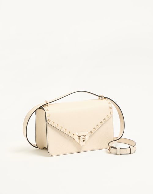Valentino Garavani - Valentino Garavani Rockstud Small Shoulder Bag In Grainy Calfskin - Ivory - Woman - Shoulder Bags