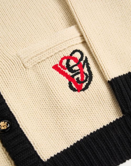 Valentino - Valentino Wool Cardigan With Embroidered Vg - Butter/black - Man - Knitwear