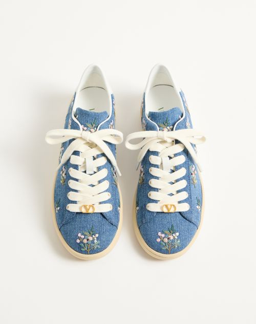 Valentino Garavani - Royco Denim-sneaker Mit Blumenstickerei - Denim - Frau - Sneaker