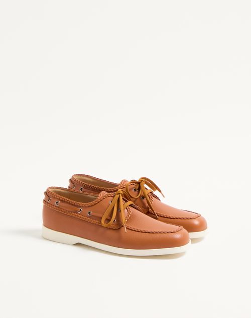 Valentino Garavani - Palm Avenue Kidskin Boat Shoe - Roasted Pecan - Man - Loafers And Driver