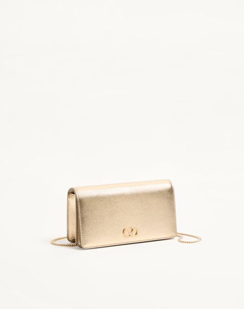 Valentino Garavani - Vlogo Signature Mini Shoulder Bag In Laminated Grainy Calfskin With Jewel Logo - Gold/crystal - Woman - Wallets And Small Leather Goods