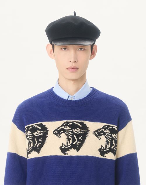 Valentino - Valentino Wool Sweater With Jacquard Panther Pattern - Indigo/butter - Man - Knitwear