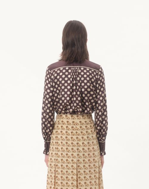 Valentino - Chemise En Sergé Avec Imprimé Plusdepois - Marron/crème - Femme - Chemises Et Tops