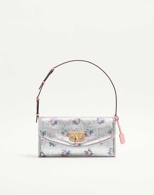 Valentino Garavani - Valentino Garavani Devain Small Shoulder Bag In Floral Lurex Jacquard Fabric - Silver - Woman - Shoulder Bags